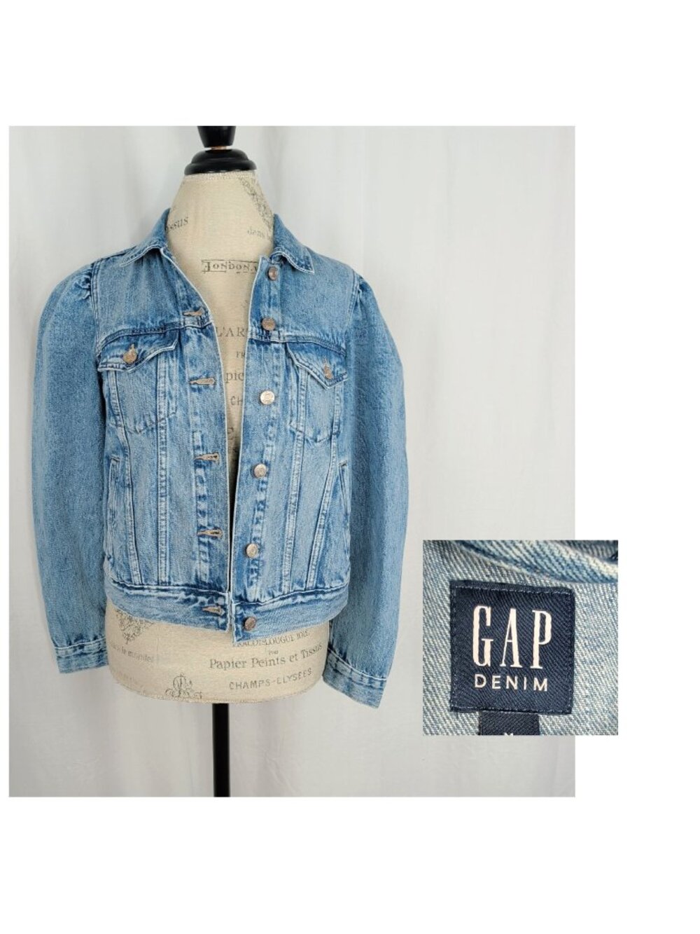 Gap Denim Jacket Medium Bomber Puff Sleeve